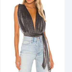 Elegant silver bodysuit Wrap Top